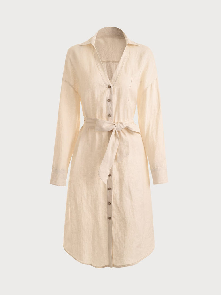 BERLOOK - Sustainable Midi Dresses _ Single Breasted Bandage Linen Midi Dress