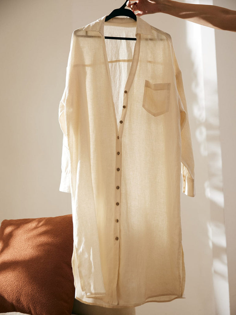 BERLOOK - Sustainable Midi Dresses _ Single Breasted Bandage Linen Midi Dress