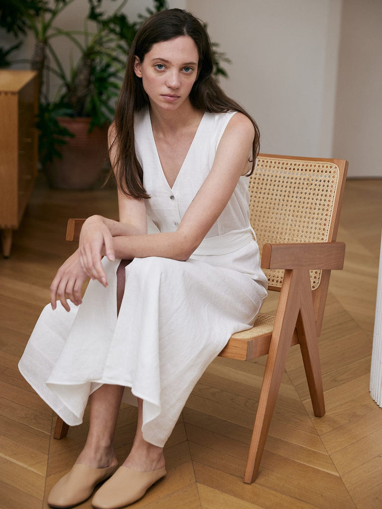 BERLOOK - Sustainable Midi Dresses _ Sleeveless Belt Linen Midi Dress