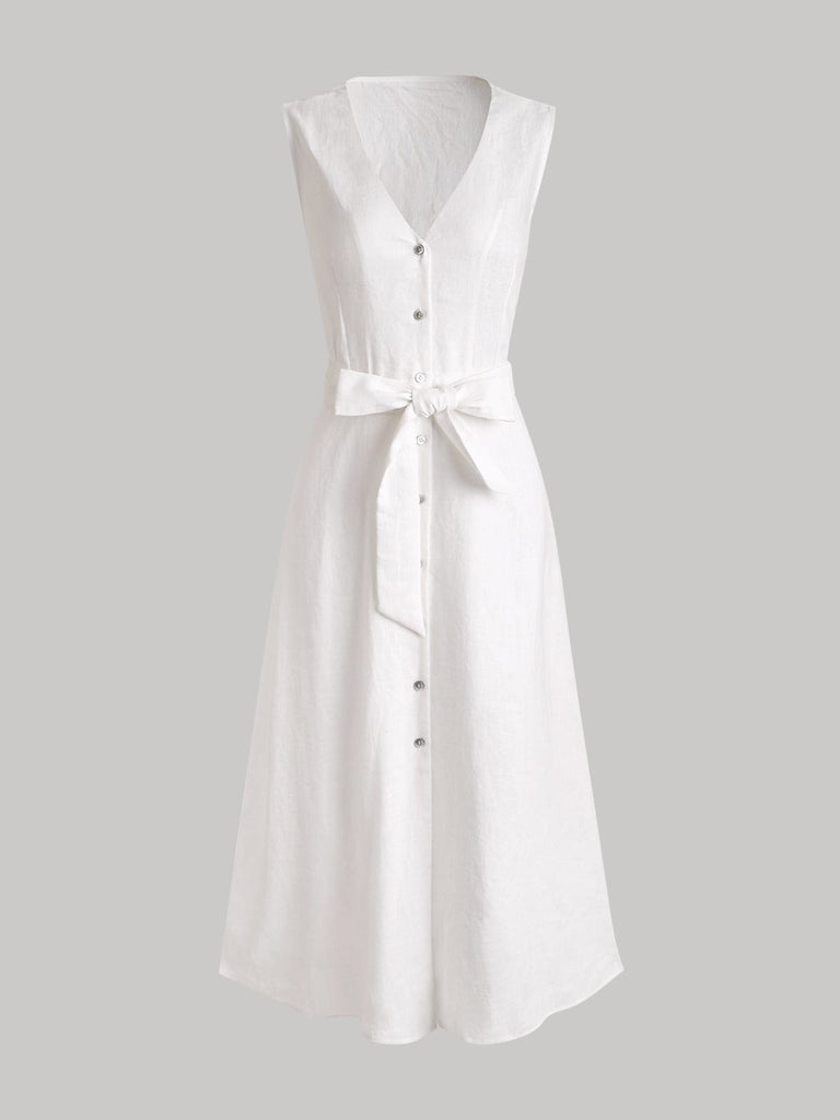 BERLOOK - Sustainable Midi Dresses _ Sleeveless Belt Linen Midi Dress