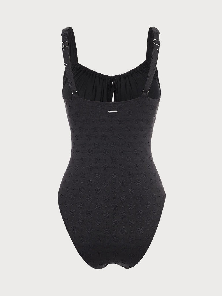 BERLOOK - Sustainable One-Pieces _ Black Floral Cutout One-Piece Swimsuit
