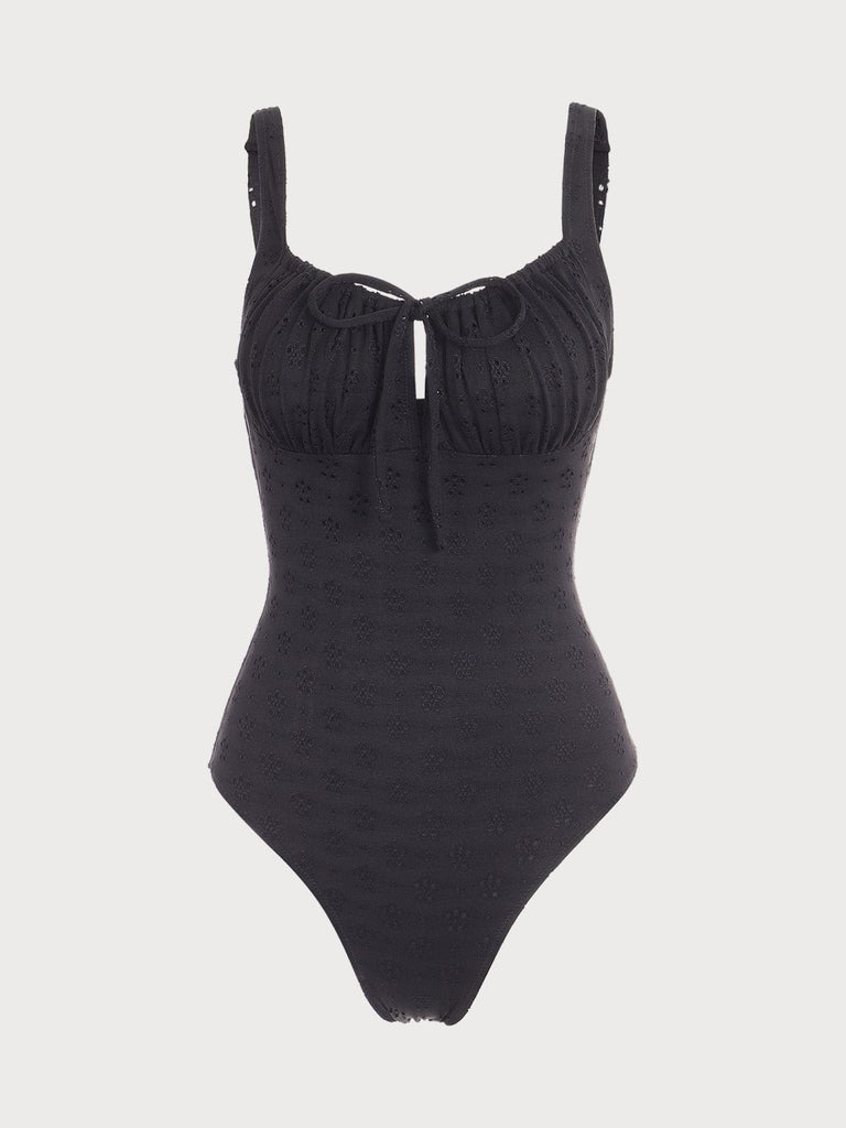 BERLOOK - Sustainable One-Pieces _ Black / XS Black Floral Cutout One-Piece Swimsuit