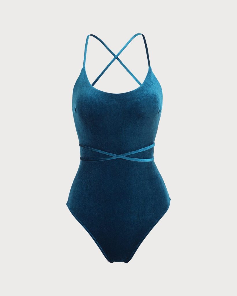 BERLOOK - Sustainable One-Pieces _ Navy / XS Velvet Backless One-Piece Swimsuit