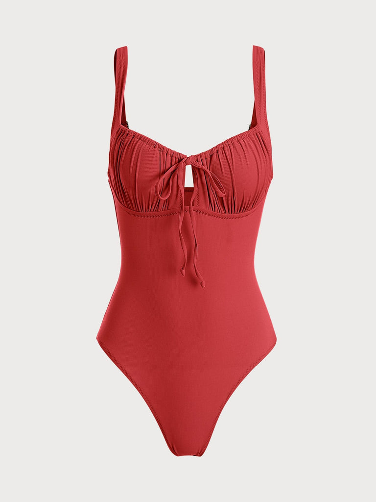 BERLOOK - Sustainable One-Pieces _ Red / XS Red Cutout Tie One-Piece Swimsuit