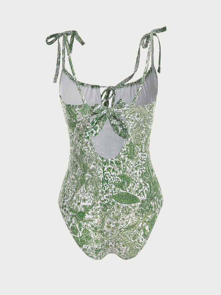 BERLOOK - Sustainable One-Pieces _ Retro Floral Drawstring Ruched One-Piece Swimsuit