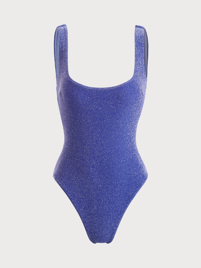 Backless Lurex One-Piece Swimsuit & Reviews - Blue,Cyan - Sustainable ...