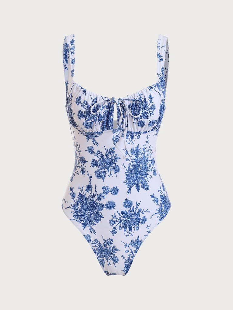BERLOOK - Sustainable One-Pieces _ Tie Floral One-Piece Swimsuit