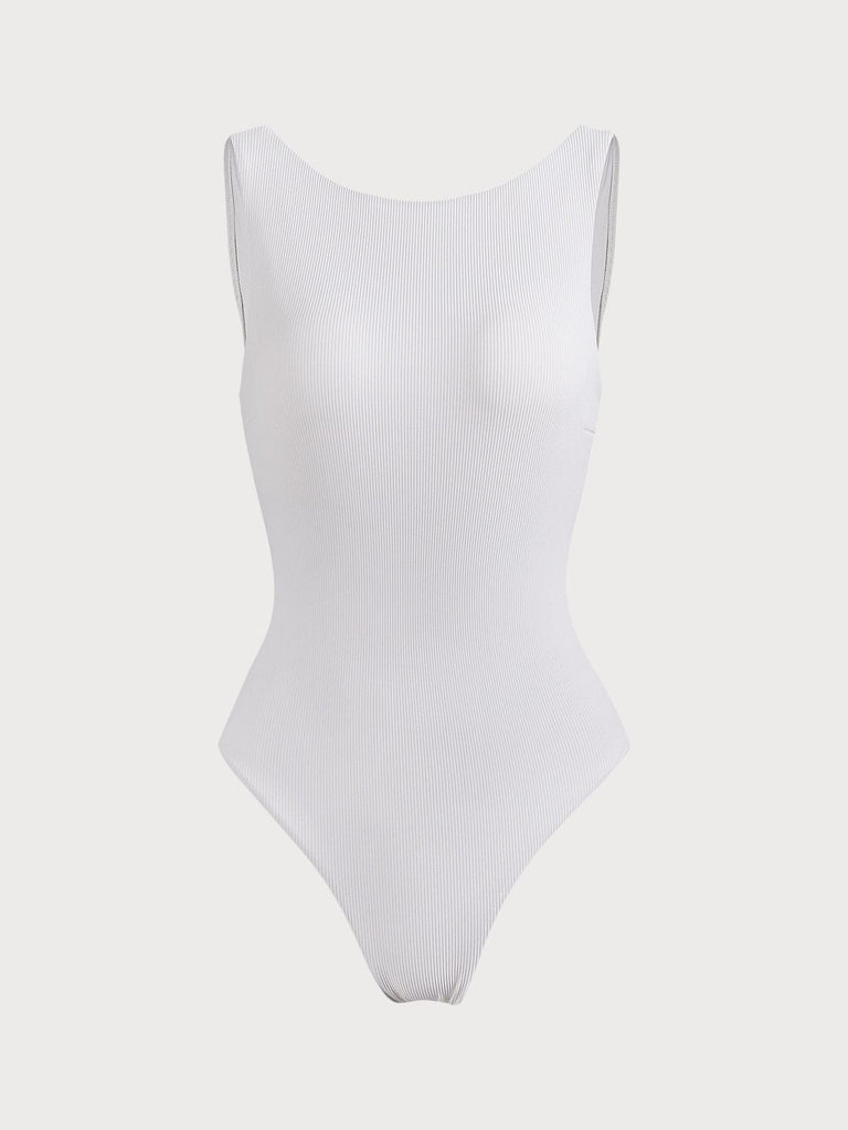 BERLOOK - Sustainable One-Pieces _ White / XS Solid Color Backless One-Piece Swimsuit