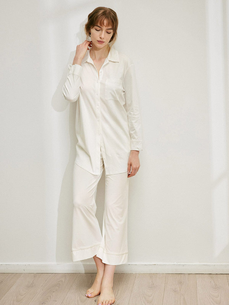 BERLOOK - Sustainable Pajama Bottoms _ White / S Elastic Waist Pocket TENCEL™ Modal Fibers Pajama Pants