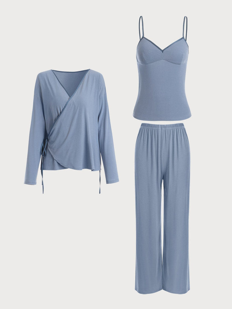 BERLOOK - Sustainable Pajama Sets _ Color Block EcoCosy® Viscose Three-Piece Set