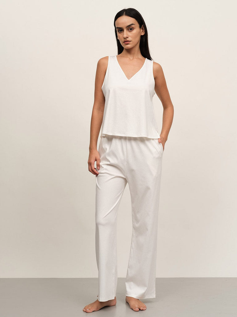 BERLOOK - Sustainable Pajama Sets _ White / S Solid Side Split Supima Cotton Pajama Set