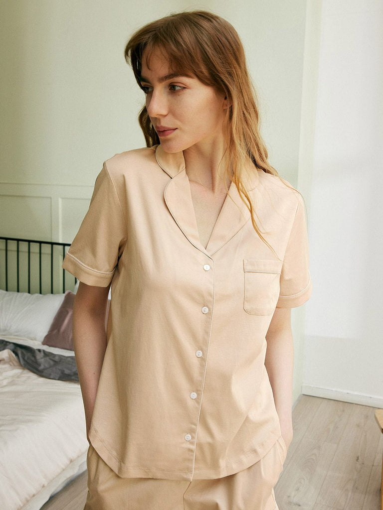 BERLOOK - Sustainable Pajama Tops _ Lapel Pocket Supima Cotton Pajama Shirt