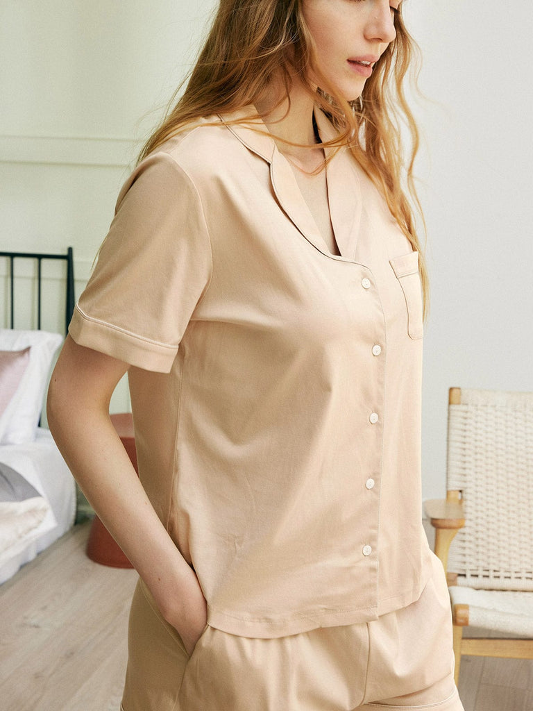 BERLOOK - Sustainable Pajama Tops _ Lapel Pocket Supima Cotton Pajama Shirt