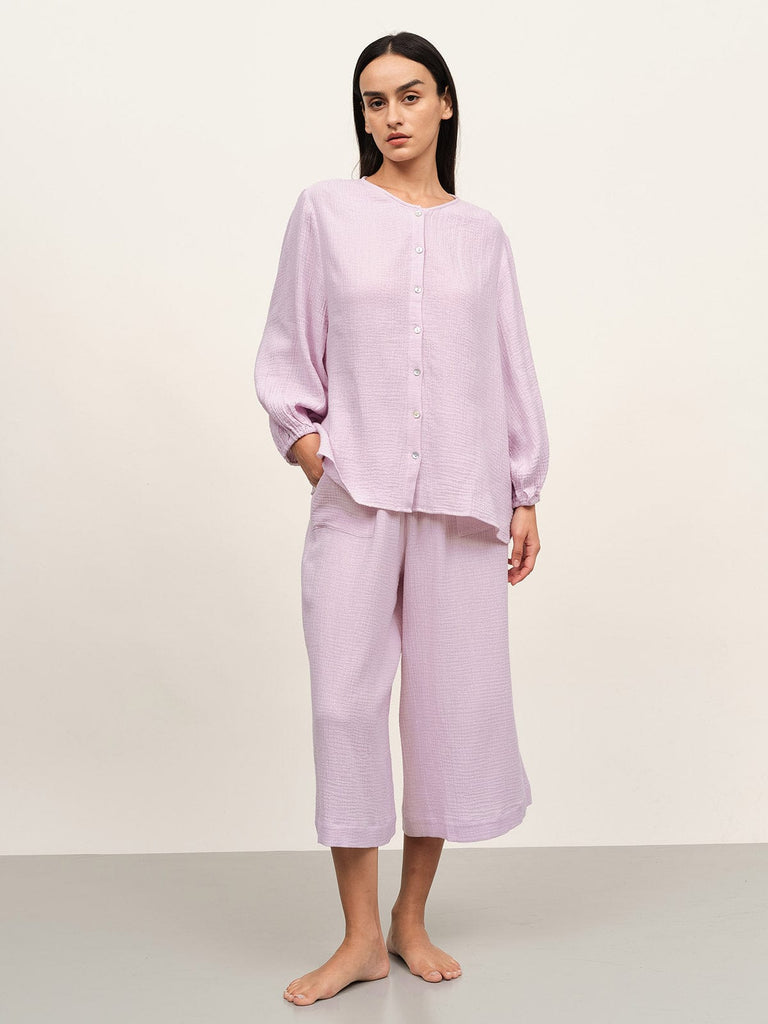BERLOOK - Sustainable Pajama Tops _ Solid Lantern Sleeve Organic Cotton Pajama Top