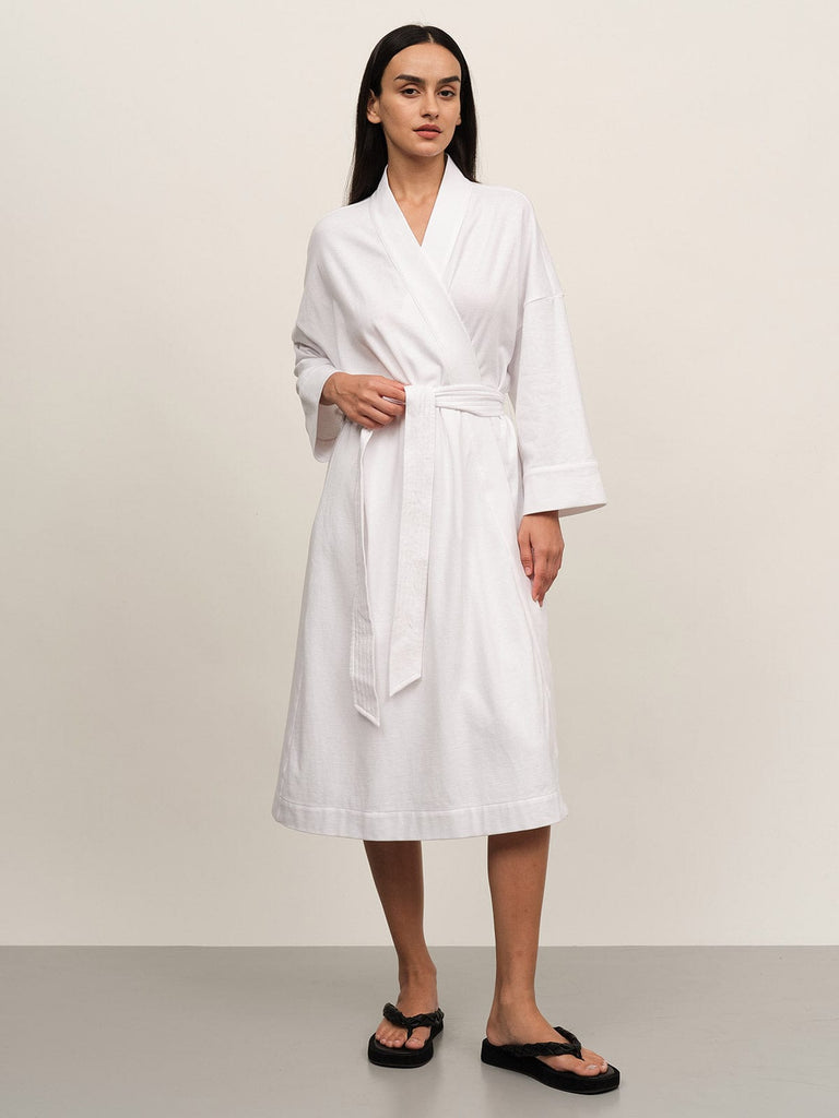 BERLOOK - Sustainable Robes _ White / S Solid Tie BCI Cotton Drop Shoulder Robe
