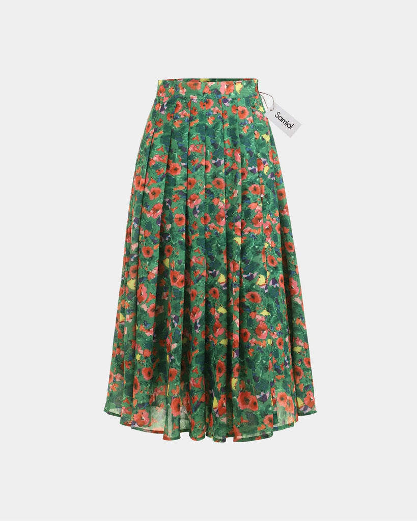 BERLOOK - Sustainable Skirts _ Green / XS Samiol The Pleated Floral Skirt
