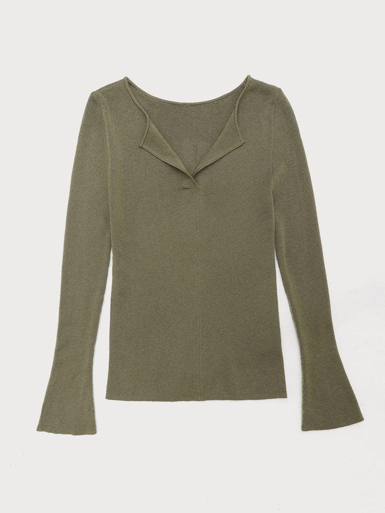 BERLOOK - Sustainable Sweaters & Knits _ Army Green / One Size Flare Sleeve Knit Top