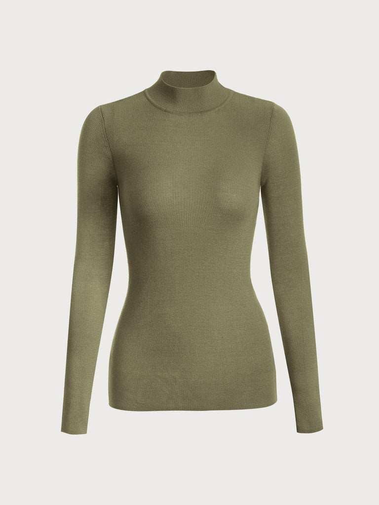 BERLOOK - Sustainable Sweaters & Knits _ Army Green / One Size Mock Neck Knit Top