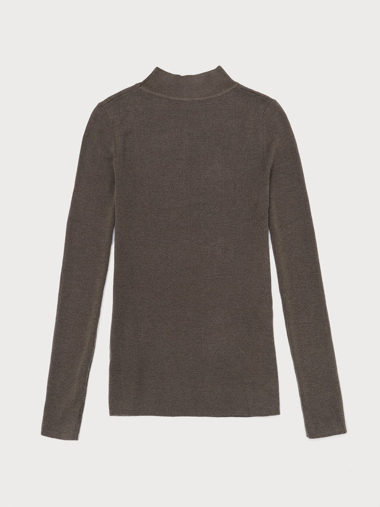 BERLOOK - Sustainable Sweaters & Knits _ Coffee / One Size Mock Neck Knit Top