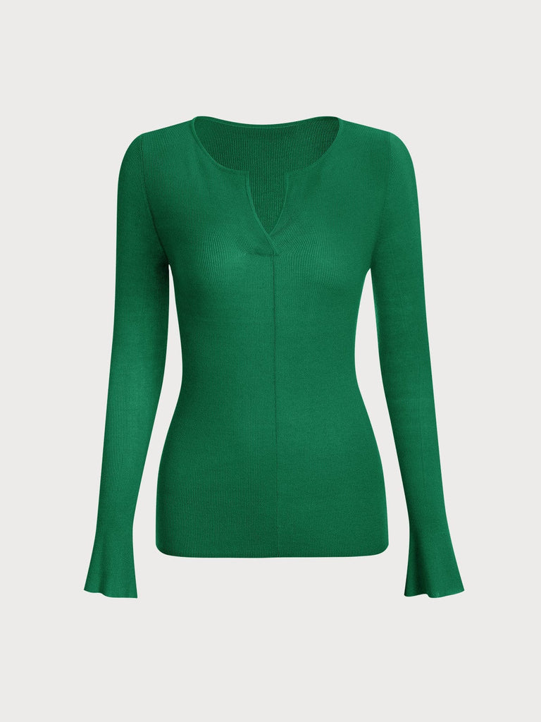 BERLOOK - Sustainable Sweaters & Knits _ Green / One Size Flare Sleeve Knit Top