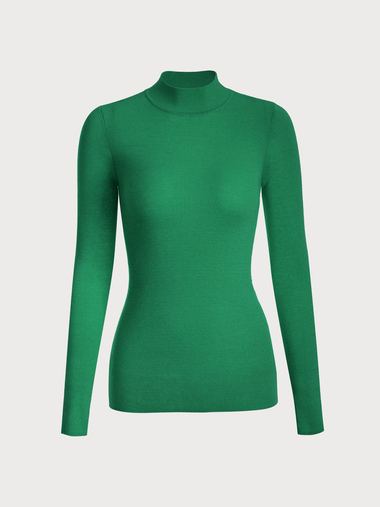 BERLOOK - Sustainable Sweaters & Knits _ Green / One Size Mock Neck Knit Top