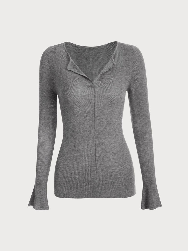 BERLOOK - Sustainable Sweaters & Knits _ Grey / One Size Flare Sleeve Knit Top