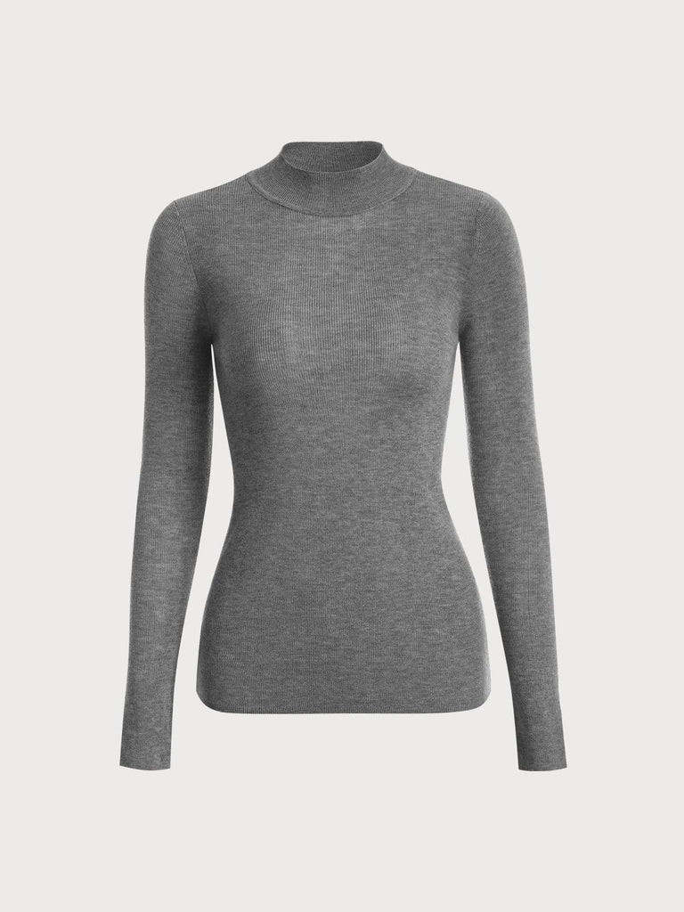 BERLOOK - Sustainable Sweaters & Knits _ Grey / One Size Mock Neck Knit Top