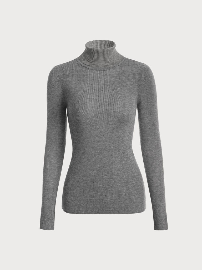 BERLOOK - Sustainable Sweaters & Knits _ Grey / One Size Turtleneck Long Sleeve Knit Top