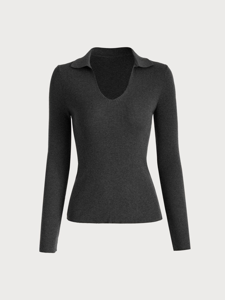 BERLOOK - Sustainable Sweaters & Knits _ Grey / S Polo Neck Long Sleeve Knit Top