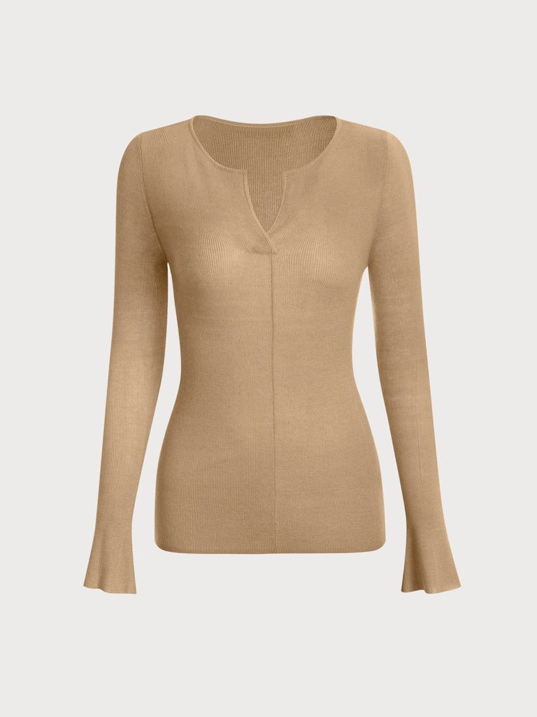 BERLOOK - Sustainable Sweaters & Knits _ Khaki / One Size Flare Sleeve Knit Top