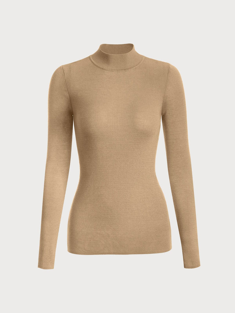 BERLOOK - Sustainable Sweaters & Knits _ Khaki / One Size Mock Neck Knit Top