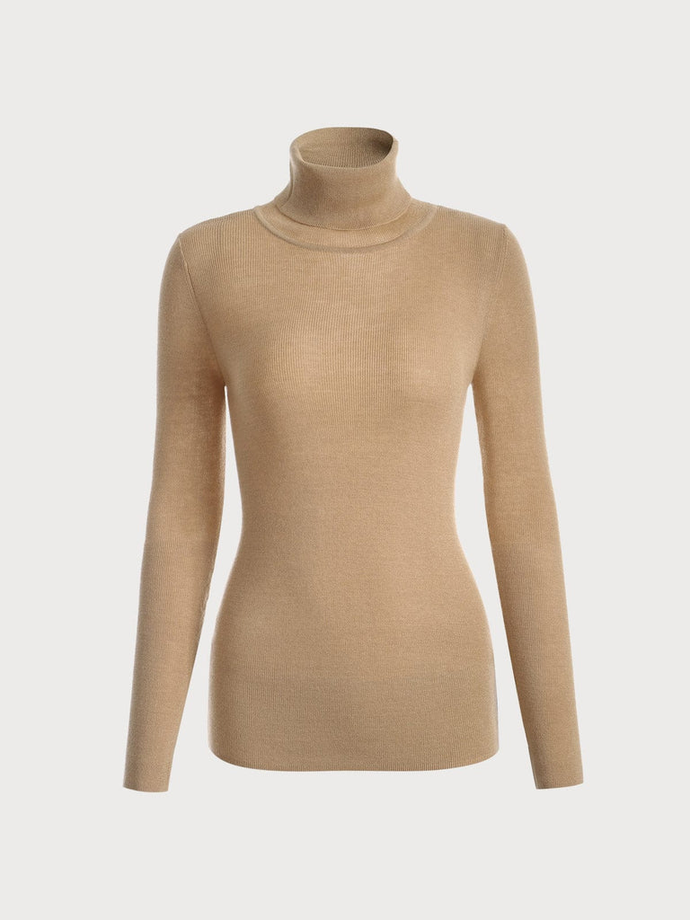 BERLOOK - Sustainable Sweaters & Knits _ Khaki / One Size Turtleneck Long Sleeve Knit Top
