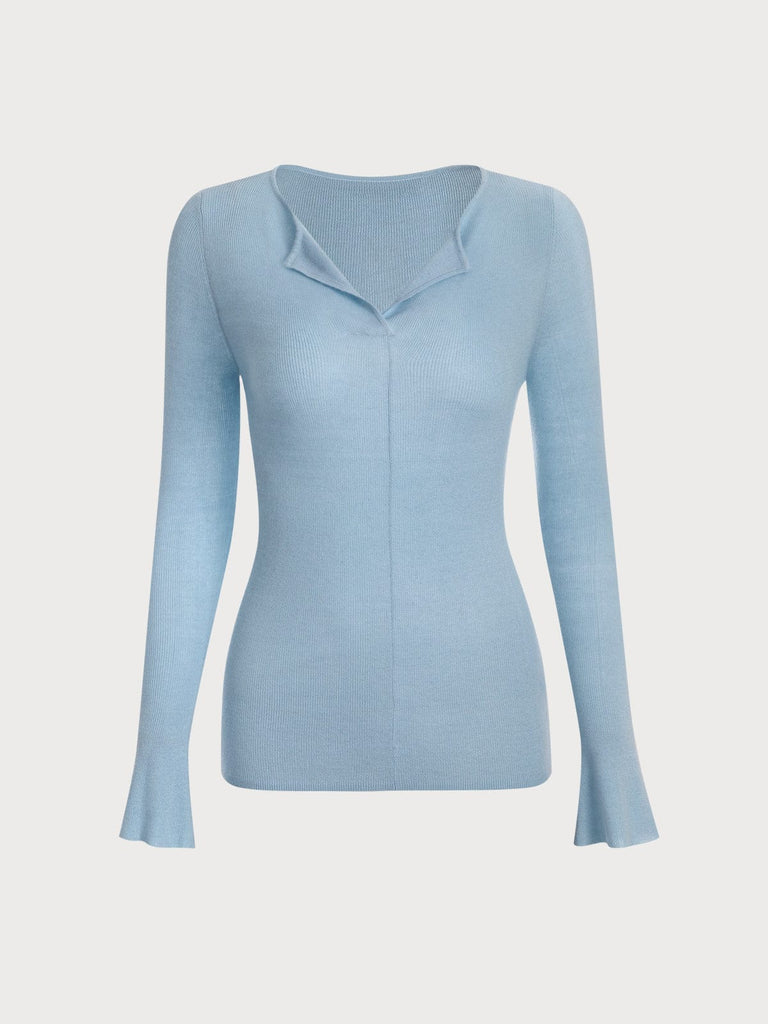 BERLOOK - Sustainable Sweaters & Knits _ Light Blue / One Size Flare Sleeve Knit Top