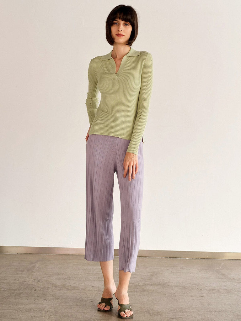 BERLOOK - Sustainable Sweaters & Knits _ Light Green / One Size Side Split Cutout Knit Top