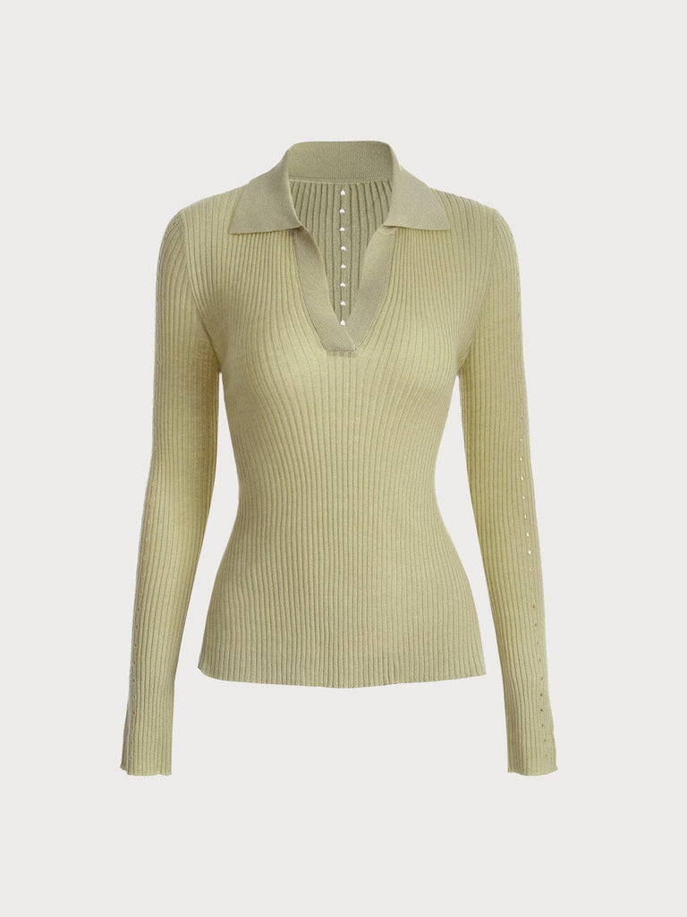 BERLOOK - Sustainable Sweaters & Knits _ Light Green / One Size Side Split Cutout Knit Top