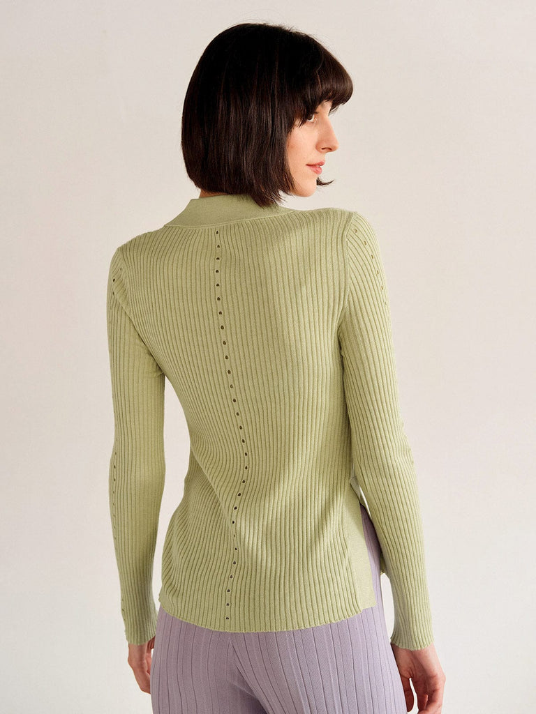 BERLOOK - Sustainable Sweaters & Knits _ Light Green / One Size Side Split Cutout Knit Top