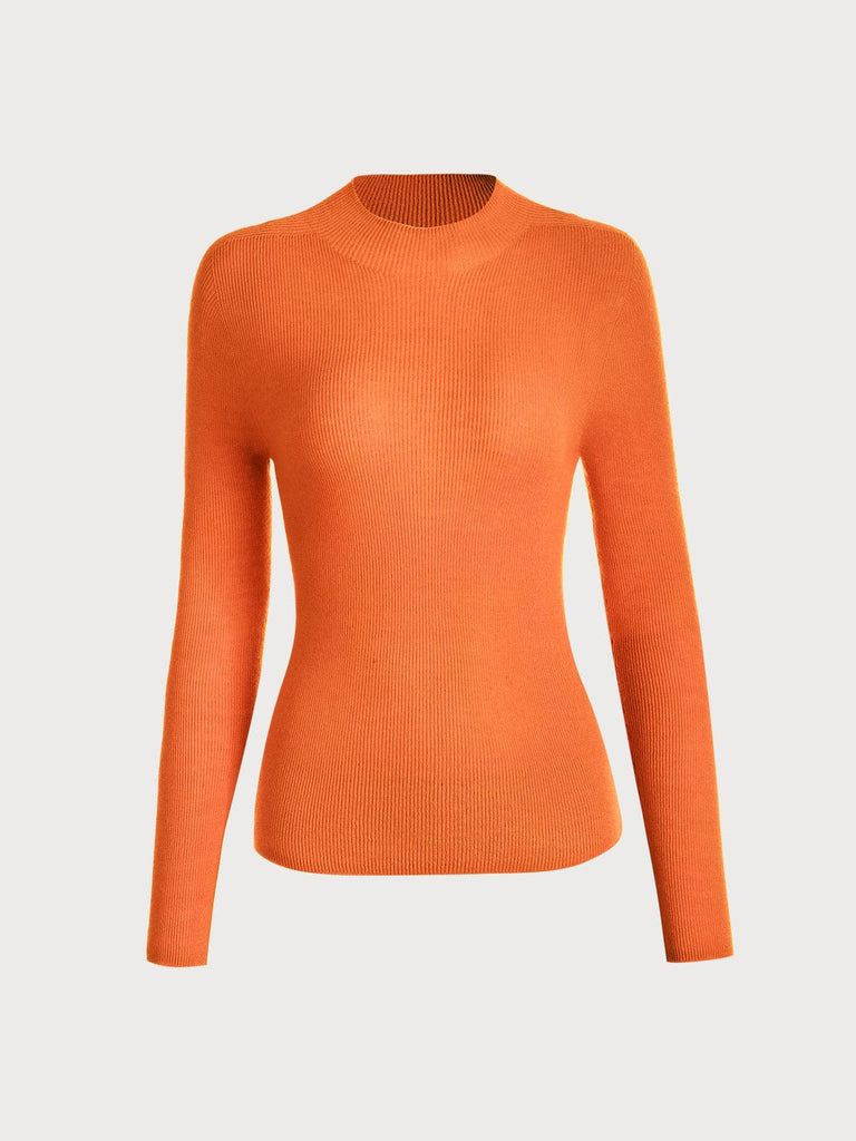 BERLOOK - Sustainable Sweaters & Knits _ Orange / One Size Mock Neck Wool Knit Top