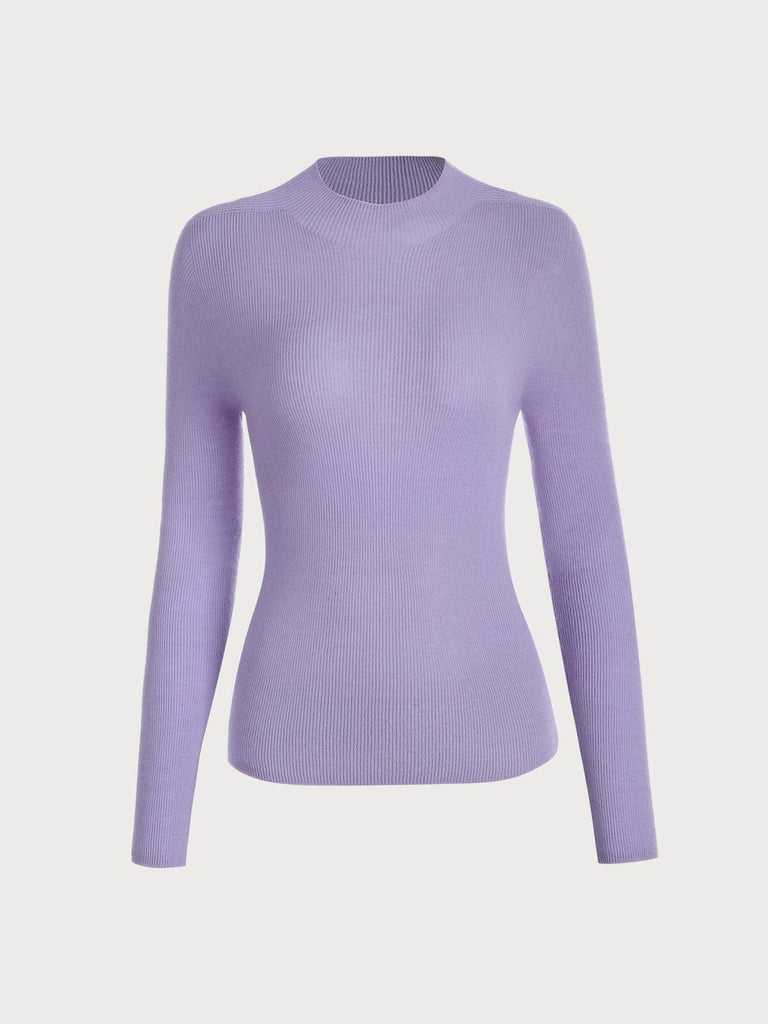 BERLOOK - Sustainable Sweaters & Knits _ Purple / One Size Mock Neck Wool Knit Top