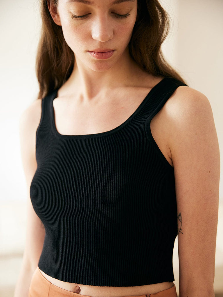 BERLOOK - Sustainable Tank Tops&Camis _ Black / S Ruched Textured Viscose Tank Top