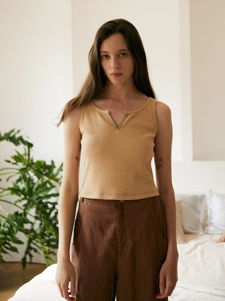 BERLOOK - Sustainable Tank Tops&Camis _ Khaki / S Textured Tank Top