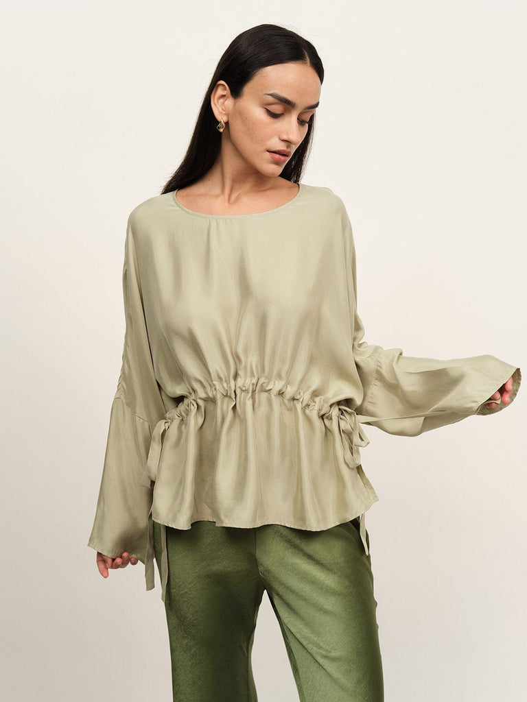 BERLOOK - Sustainable Tops _ Green / S Drawstring Waist Blouse