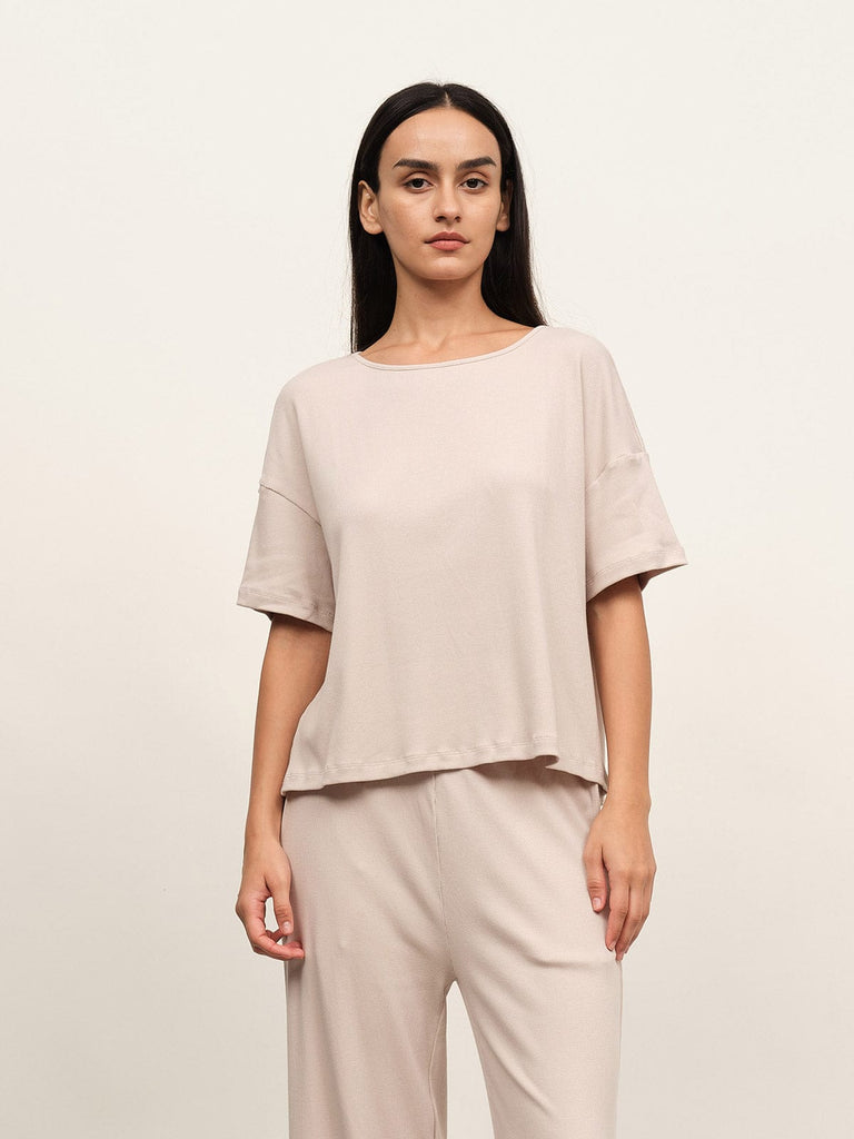 BERLOOK - Sustainable Tops _ Khaki / S Solid EcoCosy® Viscose Drop Shoulder Tee