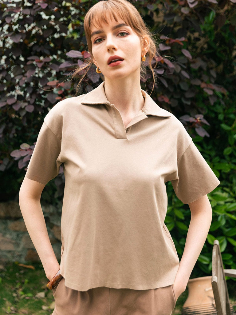 BERLOOK - Sustainable Tops _ Lapel Drop Shoulder Australia Cotton Tee