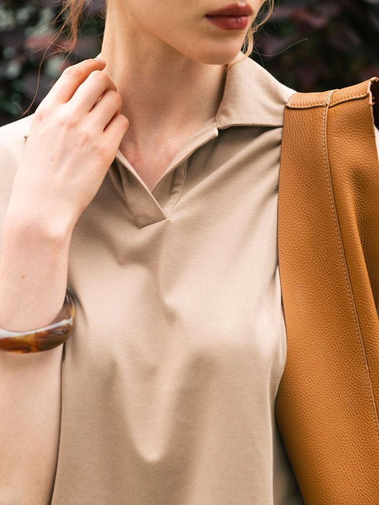 BERLOOK - Sustainable Tops _ Lapel Drop Shoulder Australia Cotton Tee