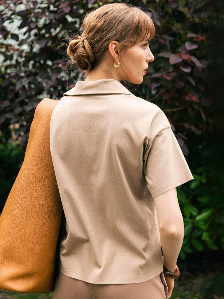 BERLOOK - Sustainable Tops _ Lapel Drop Shoulder Australia Cotton Tee