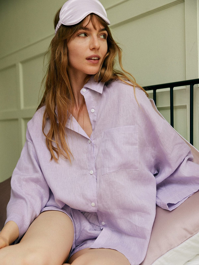 BERLOOK - Sustainable Tops _ Purple / S Solid Pocket Linen Shirt
