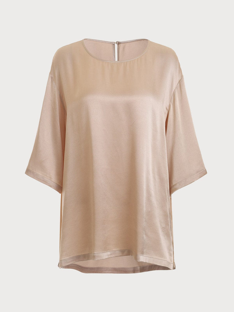 BERLOOK - Sustainable Tops _ Side Split Short Sleeve Viscose Blouse