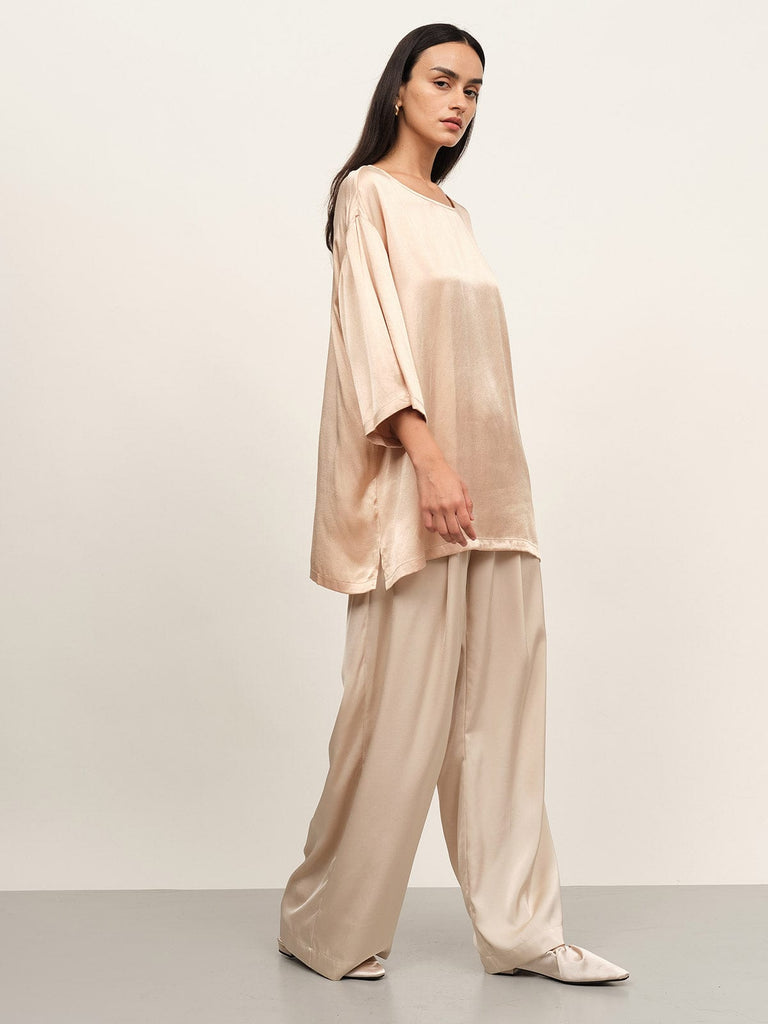 BERLOOK - Sustainable Tops _ Side Split Short Sleeve Viscose Blouse