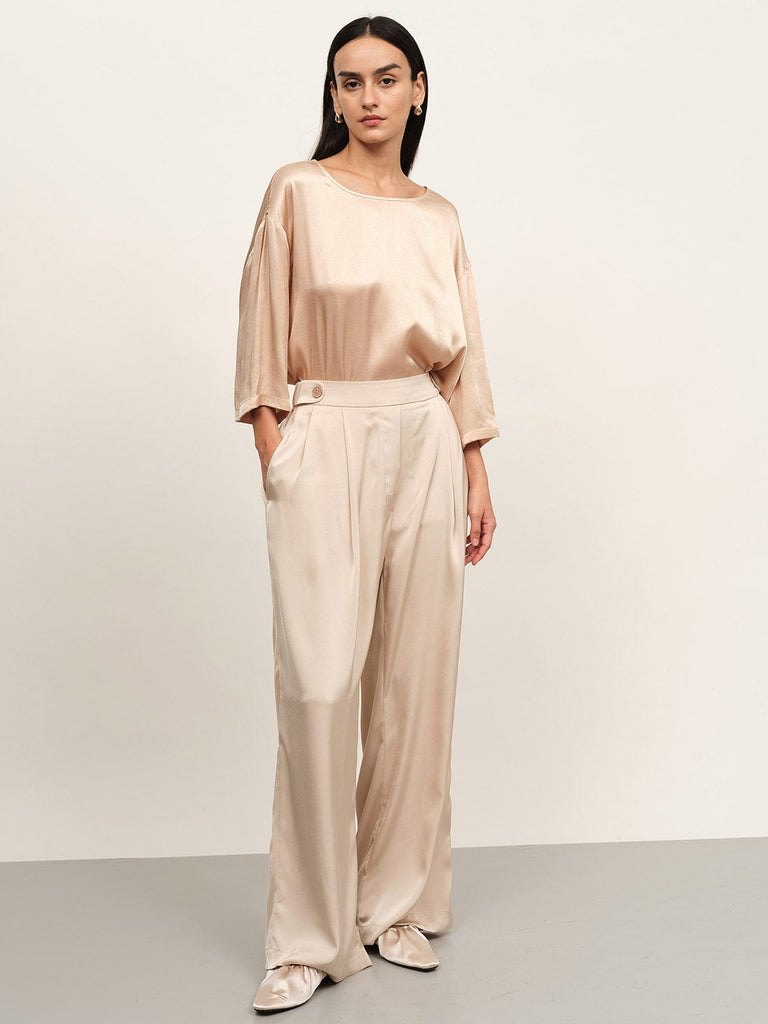 BERLOOK - Sustainable Tops _ Side Split Short Sleeve Viscose Blouse
