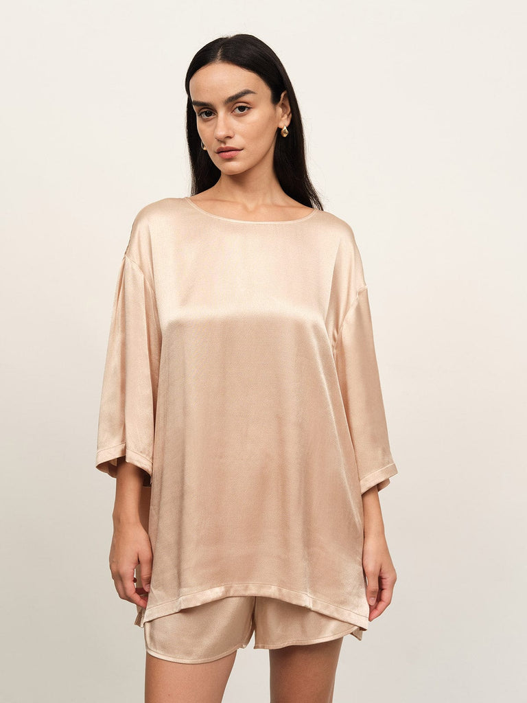 BERLOOK - Sustainable Tops _ Side Split Short Sleeve Viscose Blouse